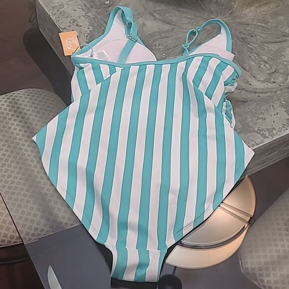 Kona SOL STRIPED BLUE ONE PIECE SWIMM SUIT 14 W NEW - Picture 5 of 8